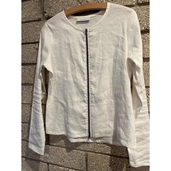 Bryn Walker Womens White Front Zip Long Sleeve Top - Picture 2 of 6